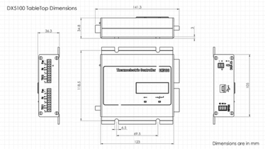 DX5100 TableTop TEC Controller general dimensions